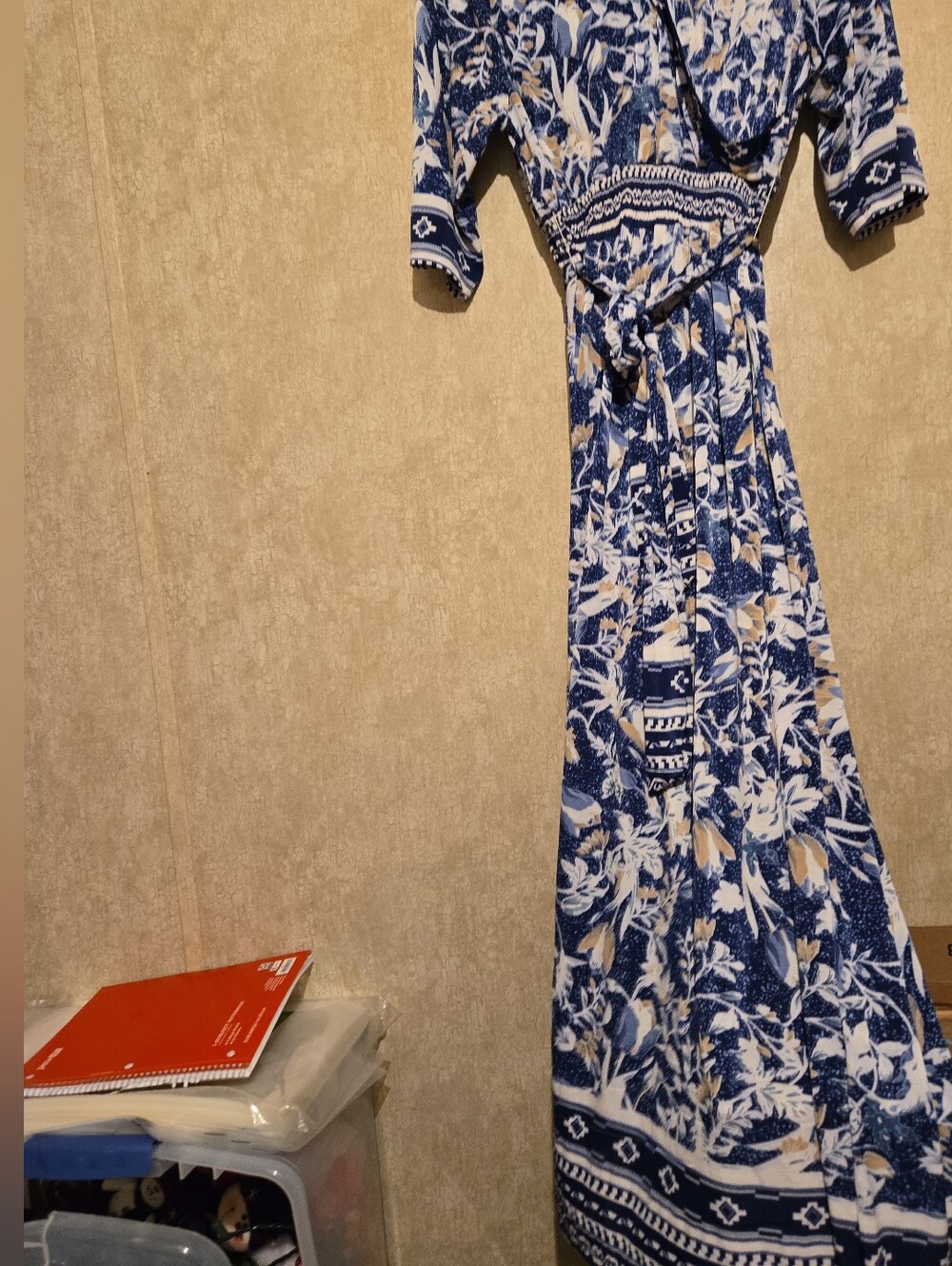 Navy Floral Maxi Wrap Dress with Tie Waist